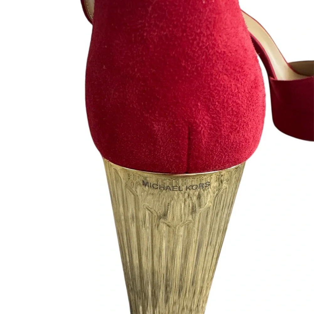 Michael Kors Red Leather Porter Platform Heels 👠 8.5 - Picture 3 of 6